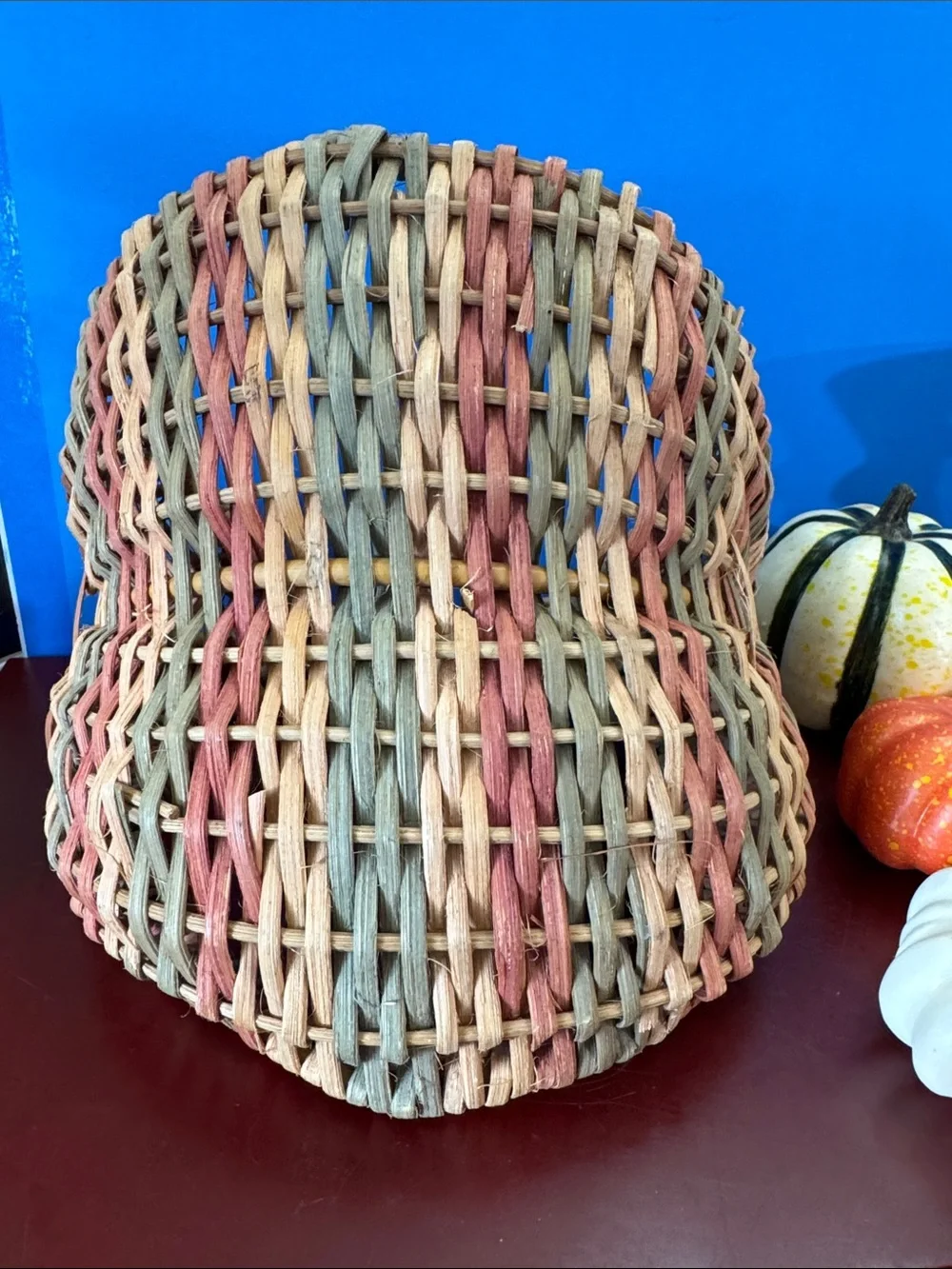 Decorative Woven Basket with Assorted Fall Pumpkins - Natural/Tan
